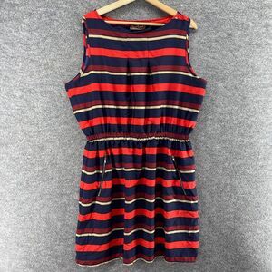 Speed Control Dress Women M Medium Blue Striped Sheath Short Elastic Waist